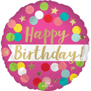 Foil Balloon - "HAPPY Birthday!" - Confetti - Satin Pink - 45 cm